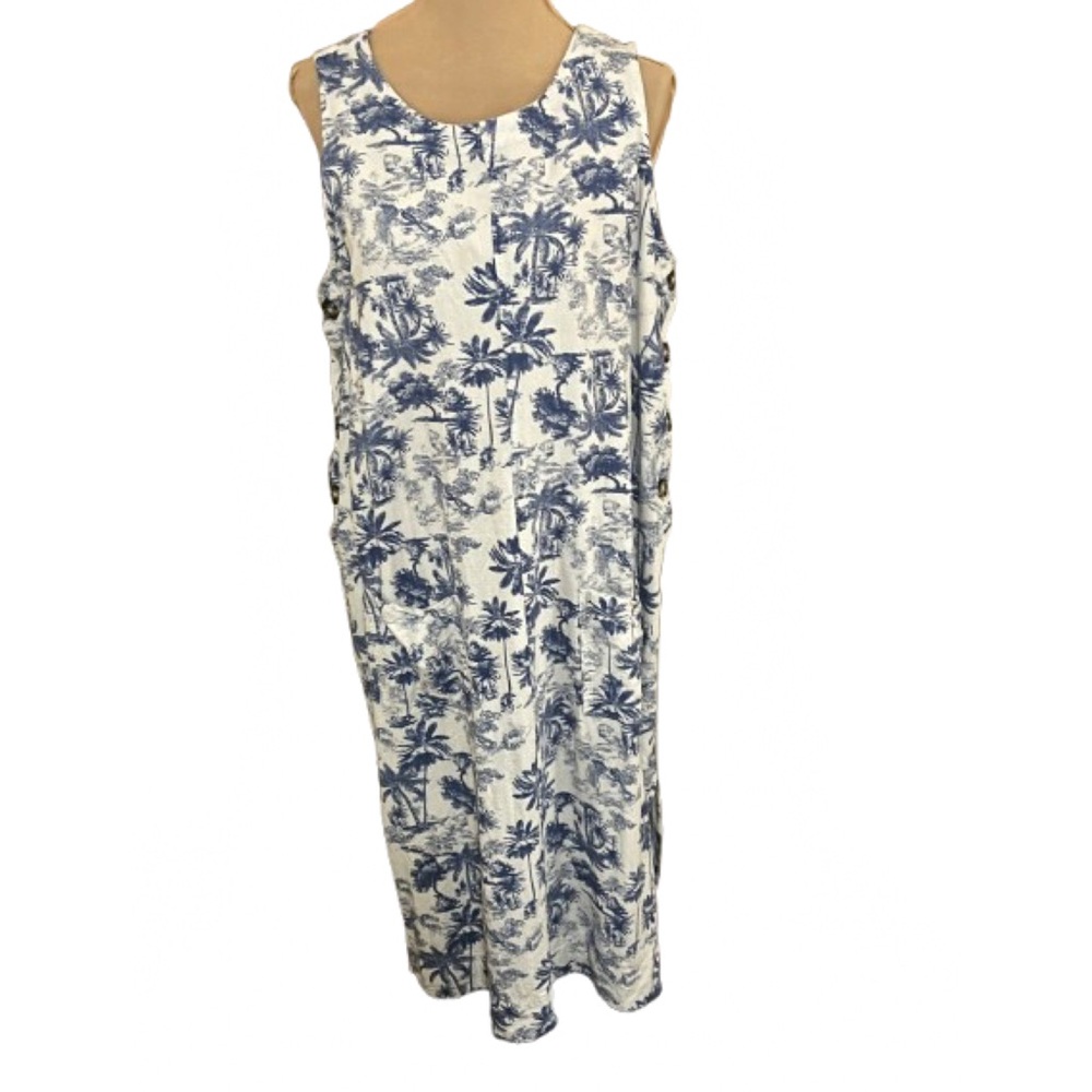 Peck & Peck Linen Blend Maxi Dress Pockets Buttons Beach Resort Size XL Coastal